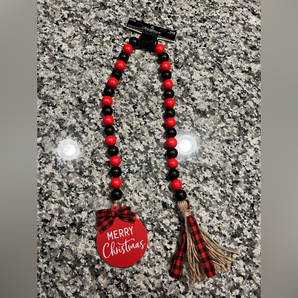 New! Black and red wooden bead garland, “merry Christmas” decor